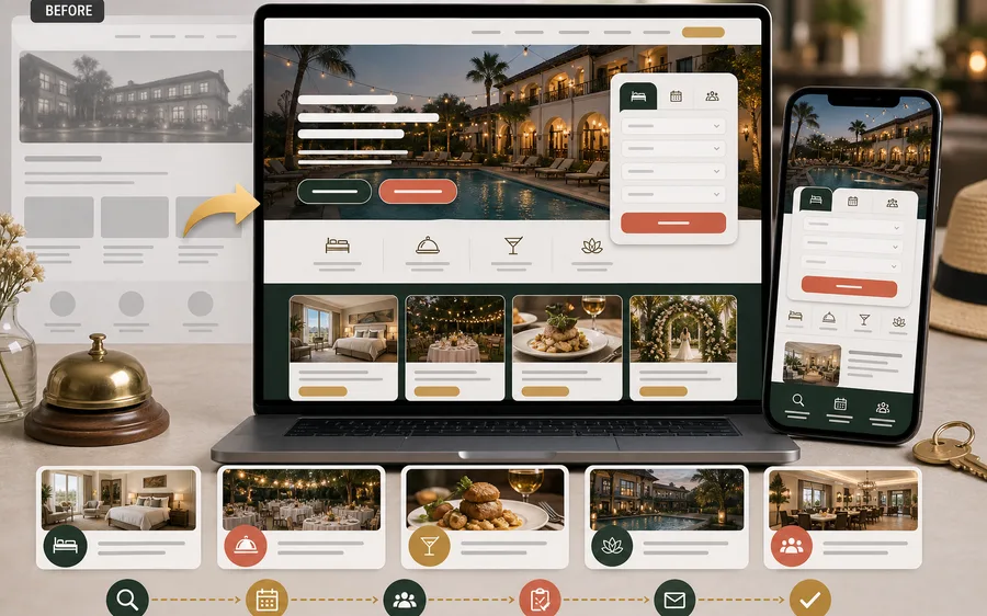 Hospitality website rebuild sample with package and booking paths