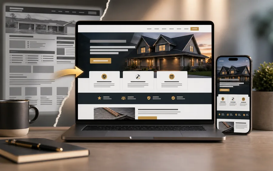 Laptop and phone showing a modern website rebuild direction